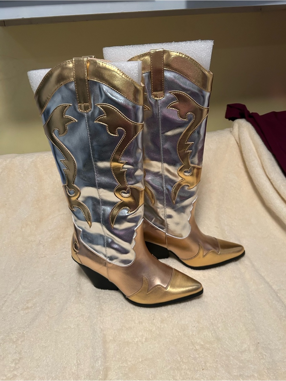 Gorgeous Metallic Gold and Silver Western Knee-High Boots